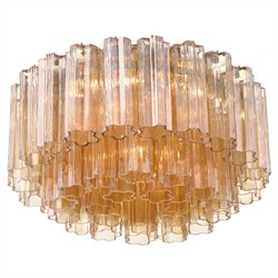 Corin Updated Traditional Amber Glass Aged Brass 7 Light Flush Mount|