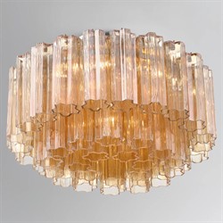Corin Updated Traditional Amber Glass Aged Brass 7 Light Flush Mount|