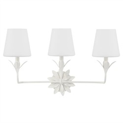 Liora Updated Traditional White Silk Shade Steel 3 Light Bath Sconce|