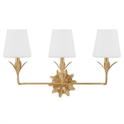 Liora Traditional White Silk Shade Antique Gold 3 Light Bath Sconce|