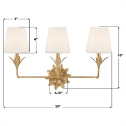 Liora Traditional White Silk Shade Antique Gold 3 Light Bath Sconce|