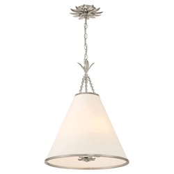 Liora Updated Traditional White Silk Shade Antique Silver Pendant|