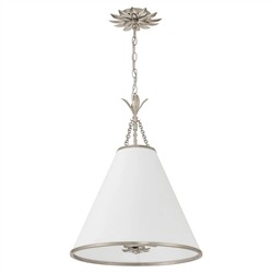 Liora Updated Traditional White Silk Shade Antique Silver Pendant|