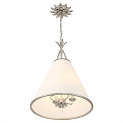 Liora Updated Traditional White Silk Shade Antique Silver Pendant|