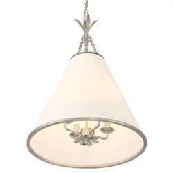 Liora Updated Traditional White Silk Shade Antique Silver Pendant|