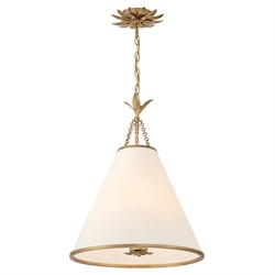 Liora Updated Traditional White Silk Shade Antique Gold Pendant|
