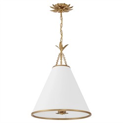 Liora Updated Traditional White Silk Shade Antique Gold Pendant|