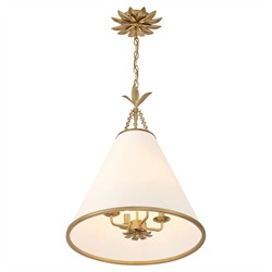 Liora Updated Traditional White Silk Shade Antique Gold Pendant|