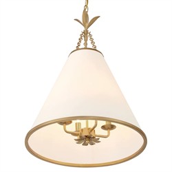 Liora Updated Traditional White Silk Shade Antique Gold Pendant|