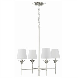 Liora Updated Traditional White Silk Shade Antique Silver Chandelier|