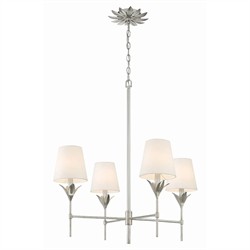 Liora Updated Traditional White Silk Shade Antique Silver Chandelier|