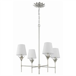 Liora Updated Traditional White Silk Shade Antique Silver Chandelier|