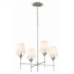 Liora Updated Traditional White Silk Shade Antique Silver Chandelier|