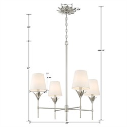 Liora Updated Traditional White Silk Shade Antique Silver Chandelier|