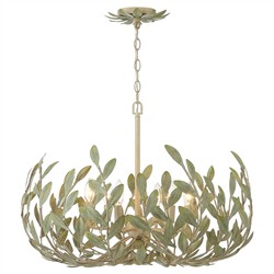 Liora Updated Traditional Champagne Green Leaf Steel 6 Light Chandelier|