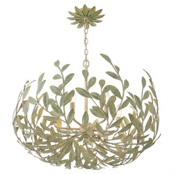 Liora Updated Traditional Champagne Green Leaf Steel 6 Light Chandelier|