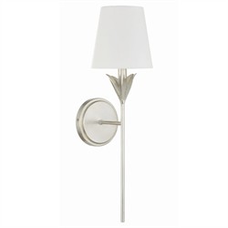 Liora Traditional White Silk Shade Antique Silver 1 Light Wallchiere Sconce|