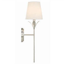 Liora Traditional White Silk Shade Antique Silver 1 Light Wallchiere Sconce|