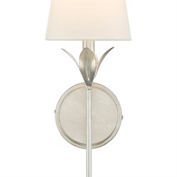 Liora Traditional White Silk Shade Antique Silver 1 Light Wallchiere Sconce|