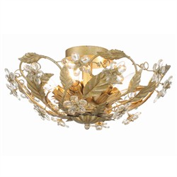 Elysia French Country Gold Leaf Crystal Floral Semi Flush Mount|
