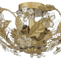 Elysia French Country Gold Leaf Crystal Floral Semi Flush Mount|