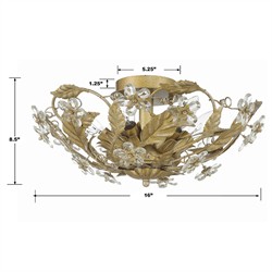 Elysia French Country Gold Leaf Crystal Floral Semi Flush Mount|