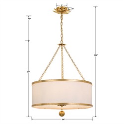 Liora Updated Traditional White Silk Drum Shade Antique Gold 6 Light Chandelier|