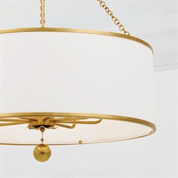 Liora Updated Traditional White Silk Drum Shade Antique Gold 8 Light Chandelier|