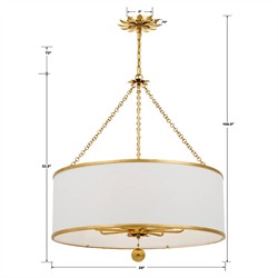 Liora Updated Traditional White Silk Drum Shade Antique Gold 8 Light Chandelier|