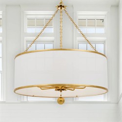 Liora Updated Traditional White Silk Drum Shade Antique Gold 8 Light Chandelier|
