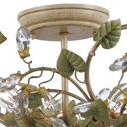 Ava French Country Champagne Green Leaf Crystal Semi Flush Mount|