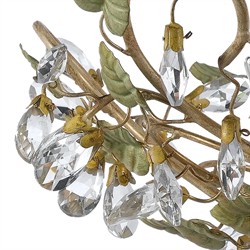 Ava French Country Champagne Green Leaf Crystal Semi Flush Mount|