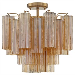 Corin Updated Traditional Amber Glass Aged Brass 4 Light Semi Flush Mount|