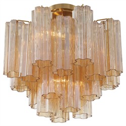 Corin Updated Traditional Amber Glass Aged Brass 4 Light Semi Flush Mount|