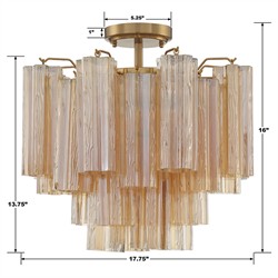 Corin Updated Traditional Amber Glass Aged Brass 4 Light Semi Flush Mount|