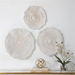 Kaelin Coastal Beach White Coral Textured Wall Decor - Set of 3|