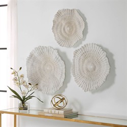 Kaelin Coastal Beach White Coral Textured Wall Decor - Set of 3|