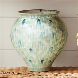 Luka Coastal Green Stoneware Round Decorative Table Vase - Small|