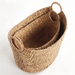 Josephine Coastal Beach Natural Water Hyacinth Woven Floor Basket - Set of 2|