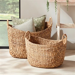 Josephine Coastal Beach Natural Water Hyacinth Woven Floor Basket - Set of 2|