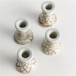 Nolan French Country Taupe Ceramic Chinoiserie Candle Holder - Set of 4|