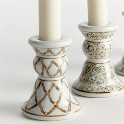 Nolan French Country Taupe Ceramic Chinoiserie Candle Holder - Set of 4|