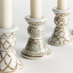 Nolan French Country Taupe Ceramic Chinoiserie Candle Holder - Set of 4|
