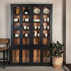 Ysabel Rustic Lodge Black Mango Wood Glass Cabinet|