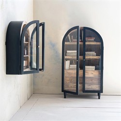 Ysabel Modern Classic Black Mango Wood Glass Arched Cabinet|