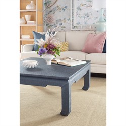 Bethany Coastal Storm Blue Linen Square Coffee Table|
