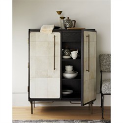 Edison Modern Classic Cream Vellum Black Oak Bar Cabinet|