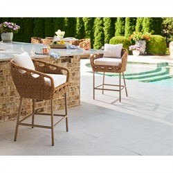 Olara Coastal Beach Cream Sunbrella Woven Wicker Outdoor Bar Stool|