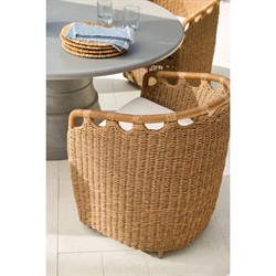 Olara Coastal Beach Cream Sunbrella Woven Wicker Outdoor Dining Arm Chair|