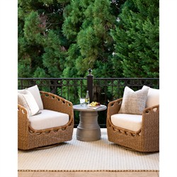 Olara Coastal Beach Cream Sunbrella Woven Wicker Outdoor Swivel Chair|